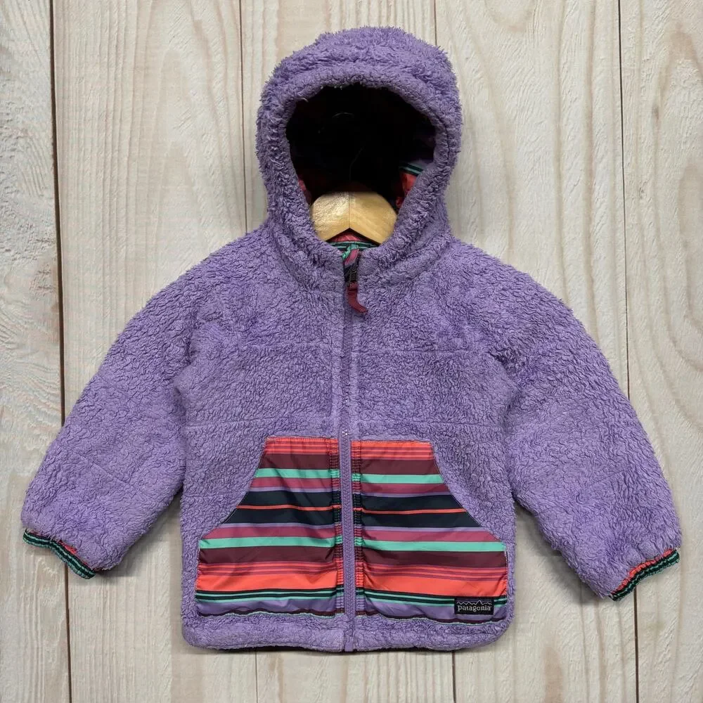 Patagonia Girls Toddler 2T?? Reversible Tribbles Hoody Jacket Sherpa Striped